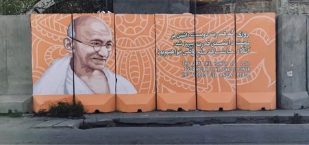 Mural in Kabul, Afghanistan, featuring Gandhi